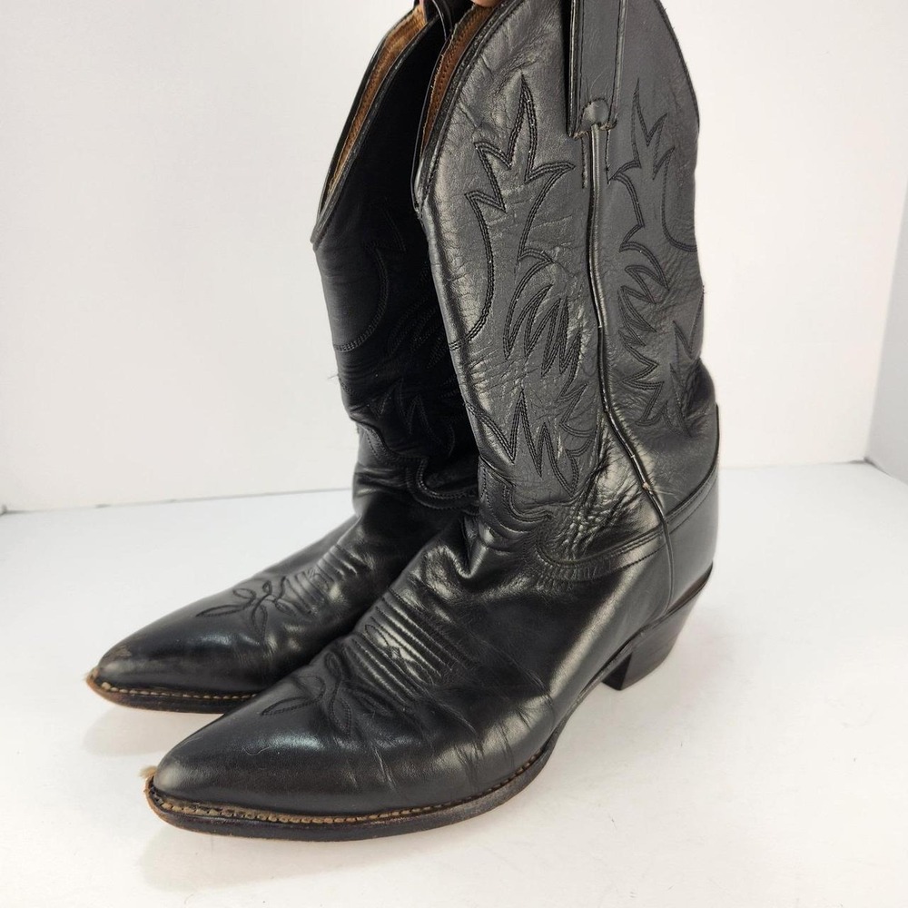 Vintage Justin Black Leather Cowboy Boots Size 8.5 Western Pointed Toe